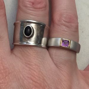 Onyx and amethyst silver vintage rings – one is 925 sterling silver